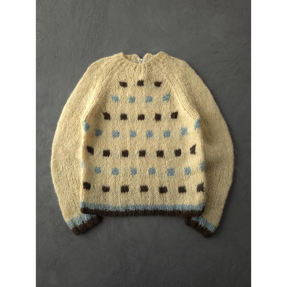 Vintage 60s Country Set Made In Italy Mohair Wool Blend Geometric Sweater Mod M